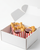 Box of cookie fries with three small jars of raspberry jam