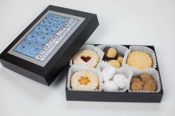 Viennese Cookie Box includes Linzer Cookies, Butter Cookies, Chocolate Cookies, Vanilla Bites
